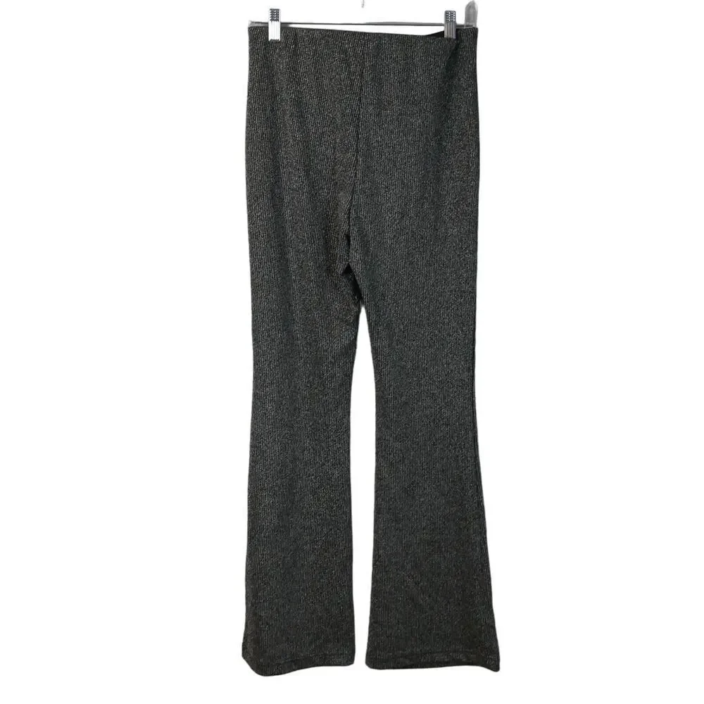 Old Navy Pants Womens Small High Rise Flared Knit Black Silver Metallic Sparkle - Picture 2 of 6